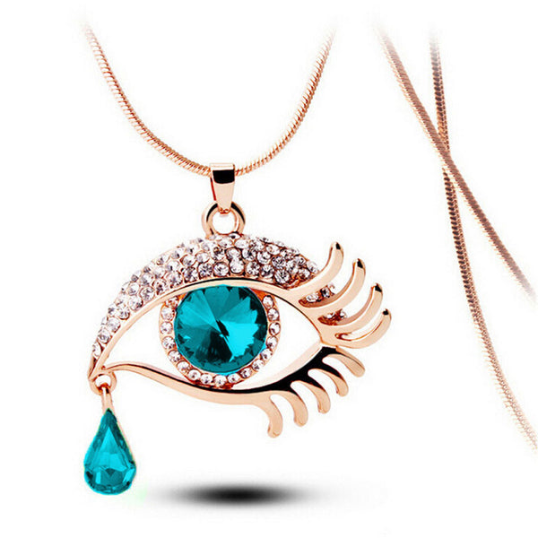 Eye Crystal Tear Drop Eyelashes Necklace